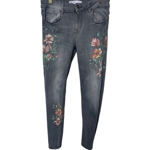 Zara Basic Z1975 Mid-Rise Floral Skinny Jeans Denim Washed Grey Women’s Size 24